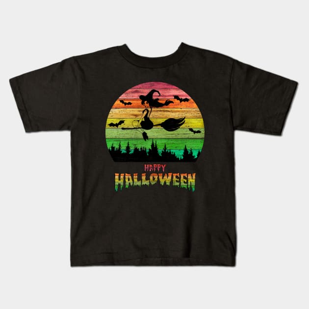 Vintage Halloween Girl Witch Kids T-Shirt by anbartshirts